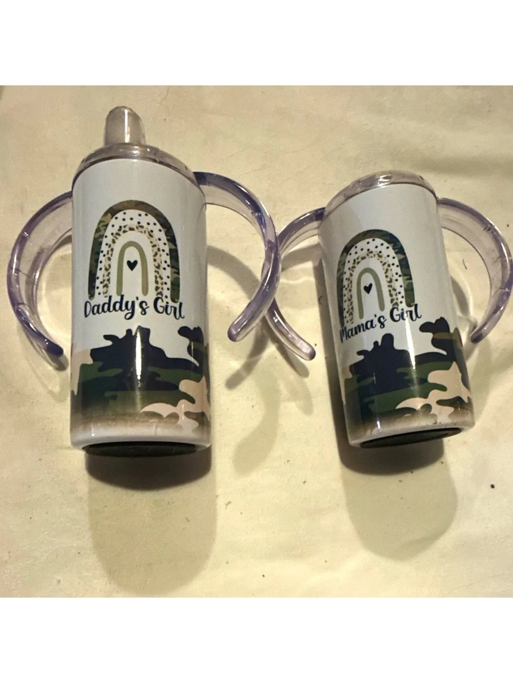 Pair of Camouflage Rainbow Sippy Cup -daddy girl/mamas girl stainless steel cup